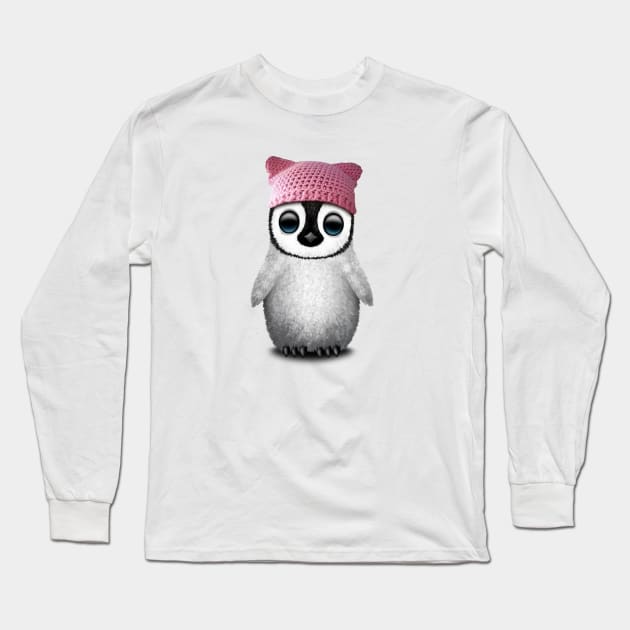 Cute Baby Penguin Wearing Pussy Hat Long Sleeve T-Shirt by jeffbartels